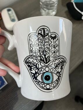 Hamsa Hand Coffee Mug, Good Fortune Ceramic Mug, 16oz by Prima Design • Evil Eye